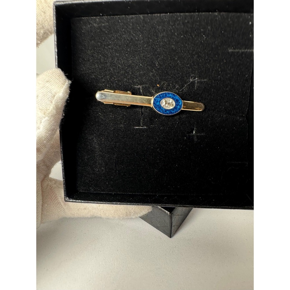 Vintage  CELINE Paris‎ Navy Blue Enamel Carriage Horse Tie Clip Clasp - Picture 8 of 10